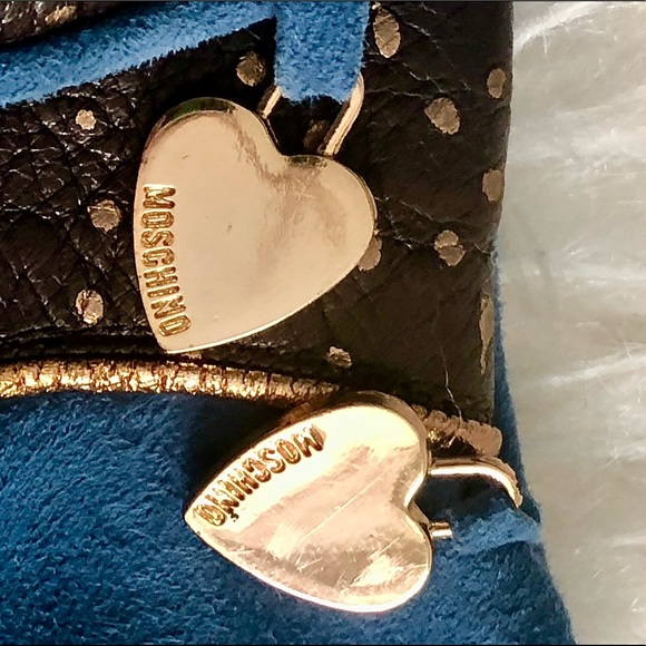 💙✨ MOSCHINO ✨💙 Leather & Cashmere Gloves w/ Metal Heart & gold fleck accents - Picture 12 of 16